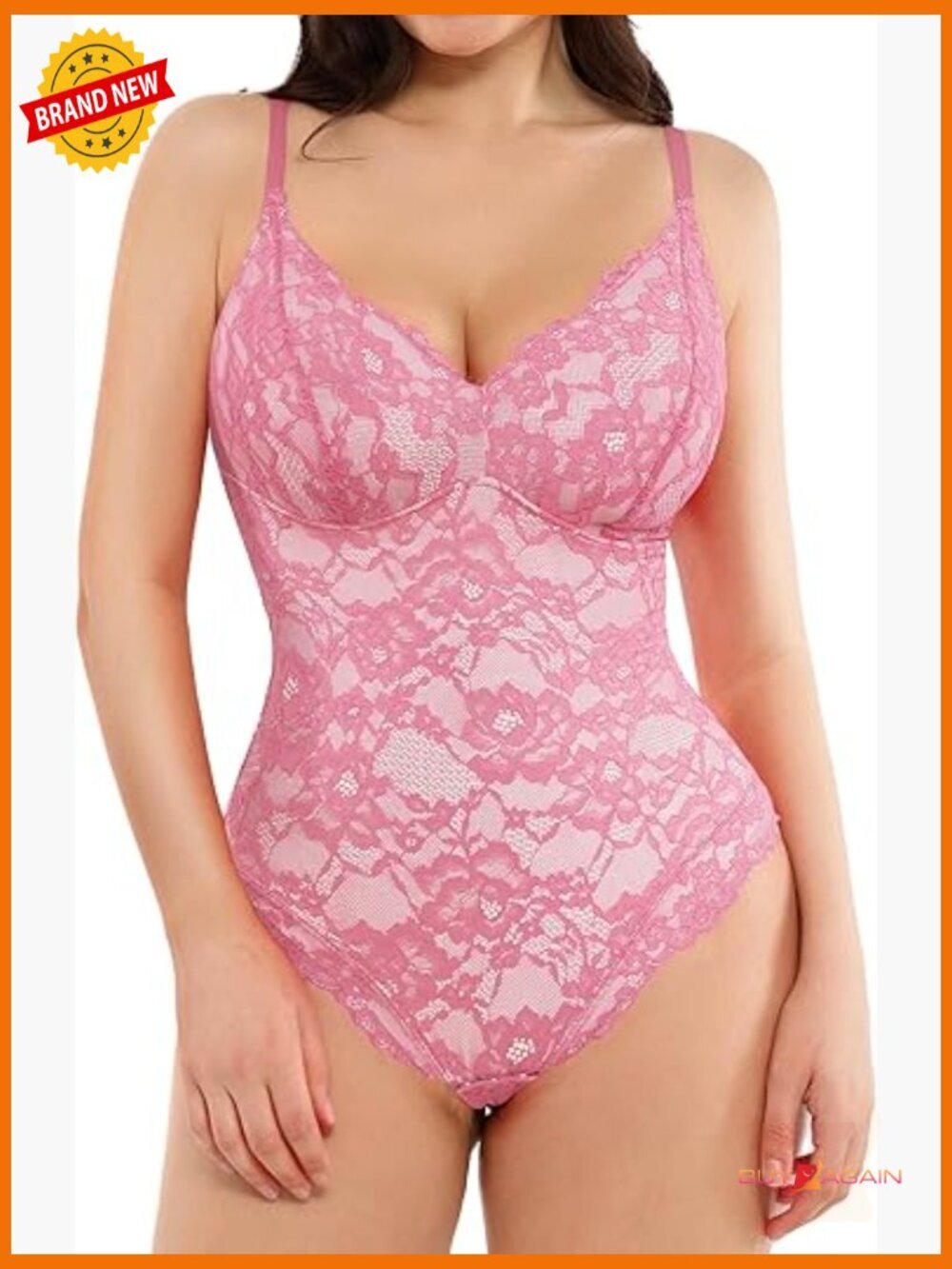 V Neck Tummy Control Backless Lace Bodysuit Shapewear Sleeveless Thong